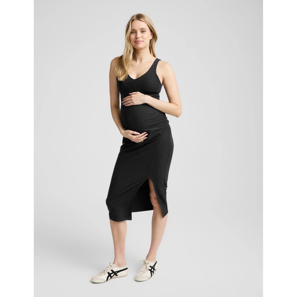 Beyond Yoga Spacedye Inspire Maternity Midi Dress in Gray Size Large